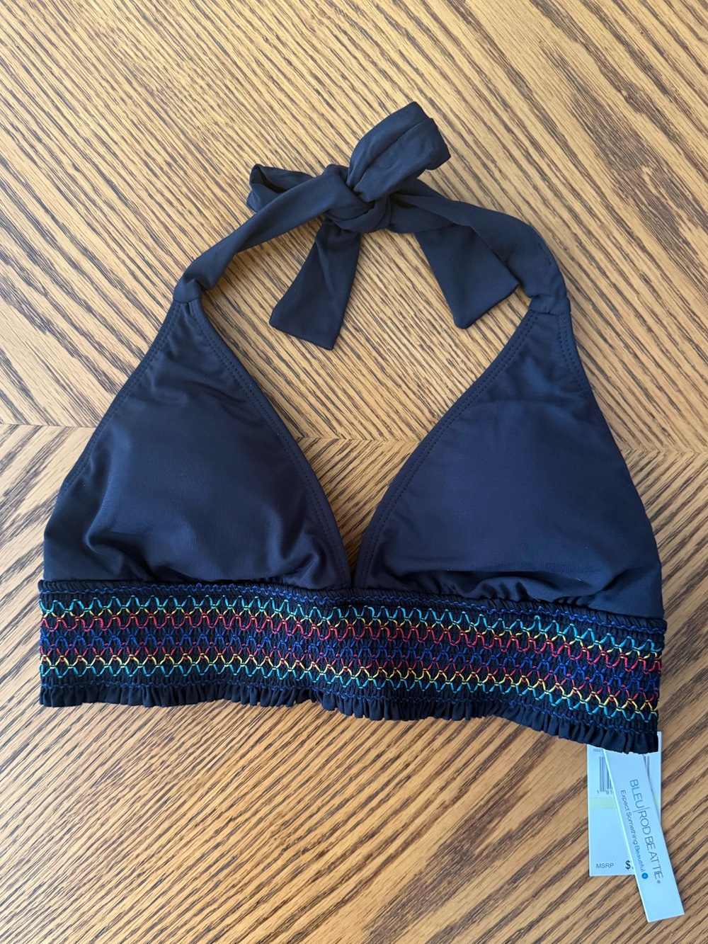 BLEU ROD BEATTIE Halter Bikini Top - Black Embroidered